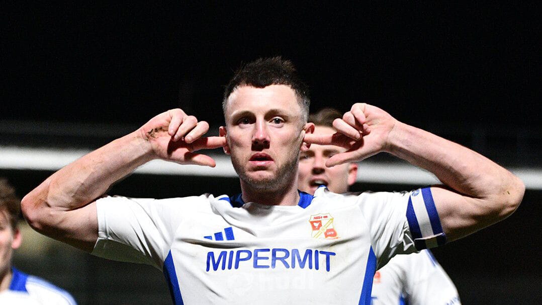 Ollie Clarke celebrates his goal against Barnet